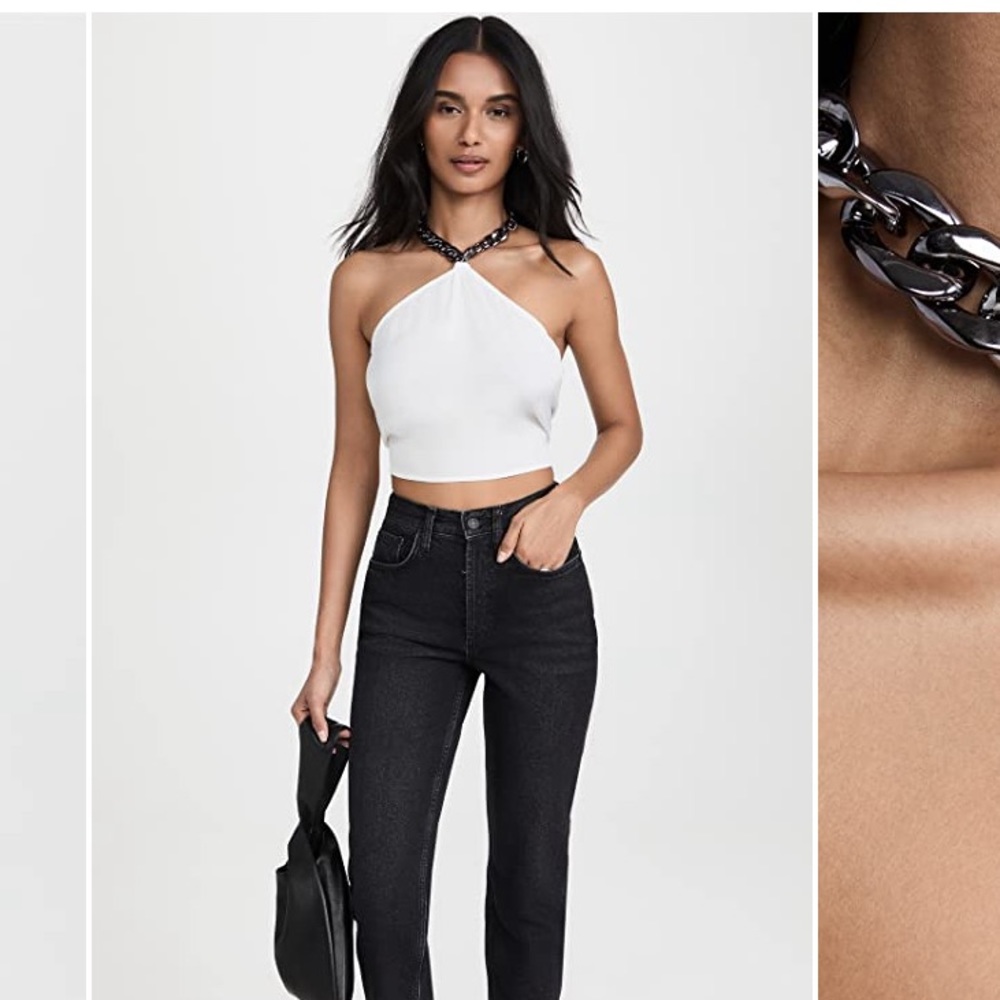 NWT BB Dakota by Steve Madden tie back crop top with chain detail, white size sm